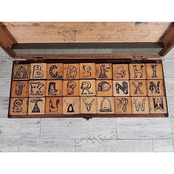 Vintage Alphabeasts Rubber Stamps Alphabet Animals Wood Box Set All Night Media - Picture 2 of 8